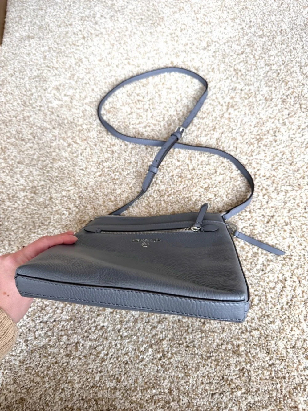 Michael Kors Jet Set North South Charm Leather Crossbody Bag Grey Flat